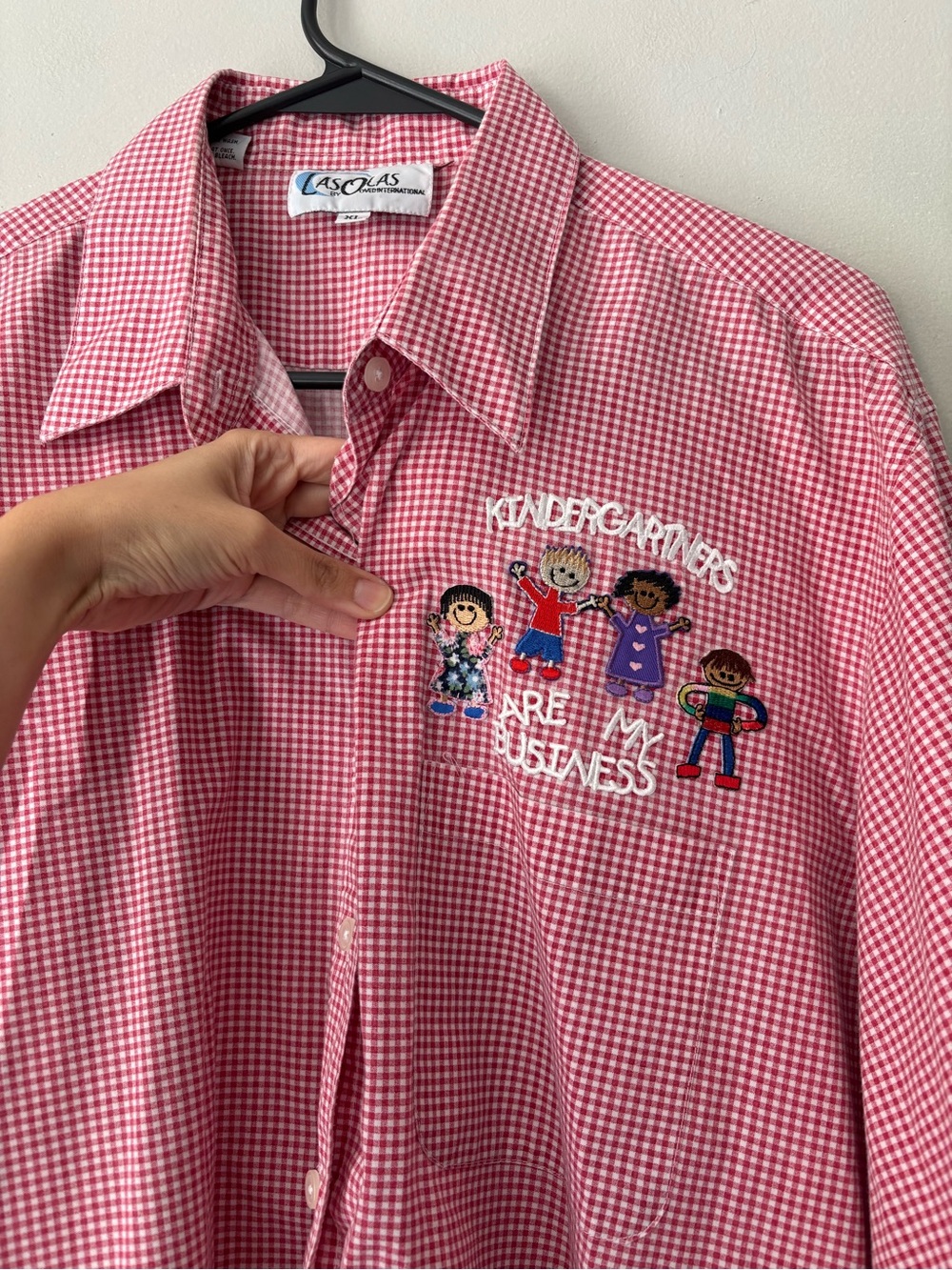 Vintage Gingham Button Up Teacher Kindergarten Embroidery Retro Shirt - 2X